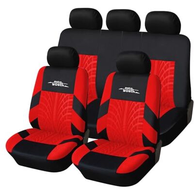 AUTOYOUTH Autositzbezüge, Vordersitzbezüge, mit geteilter Autobank, für Damen, komplettes Set, Sitzschoner, Rot, 9 Teile AUTOYOUTH Autositzbezüge, Vordersitzbezüge, mit geteilter Autobank, für Damen, komplettes Set, Sitzschoner, Rot, 9 Teile