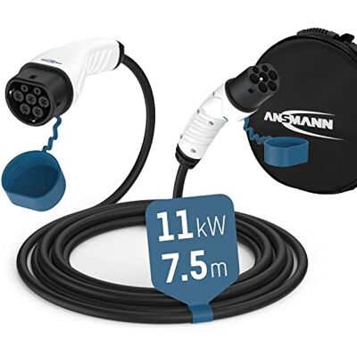 Ansmann Ladekabel Typ 2 mit 11 kW für Hybrid- & Elektroauto / Typ2 Auto-Ladekabel 7,5 Meter, 3 phasig, kompatibel für E-Autos & Hybridautos, wie Tesla Model 3, e-Up, ID.3, ID.4, Zoe, EQ fortwo Ansmann Ladekabel Typ 2 mit 11 kW für Hybrid- & Elektroauto / Typ2 Auto-Ladekabel 7,5 Meter, 3 phasig, kompatibel für E-Autos & Hybridautos, wie Tesla Model 3, e-Up, ID.3, ID.4, Zoe, EQ fortwo