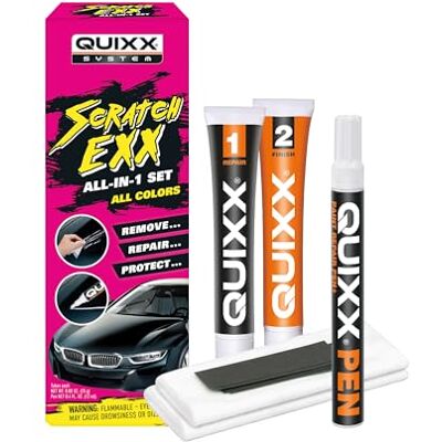 Quixx Scratch Exx Lack Kratzer-Entferner Set mit Reparaturstift für leichte bis sehr Tiefe Schrammen, Kratzer für Glanz- und Metallic-Lacke überlegene Wirkung Dank PD-Technology Quixx Scratch Exx Lack Kratzer-Entferner Set mit Reparaturstift für leichte bis sehr Tiefe Schrammen, Kratzer für Glanz- und Metallic-Lacke überlegene Wirkung Dank PD-Technology