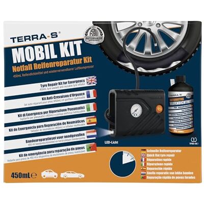 TERRA-S TERRA S T56000 T56000Reifenreparatur-Kit, Mobil-Kit, Notfallausrüstung, mit Dichtmittel und Reifenpumpe, geeignet für Autos und andere Kfz, Reparatur in 15 Minuten TERRA-S TERRA S T56000 T56000Reifenreparatur-Kit, Mobil-Kit, Notfallausrüstung, mit Dichtmittel und Reifenpumpe, geeignet für Autos und andere Kfz, Reparatur in 15 Minuten