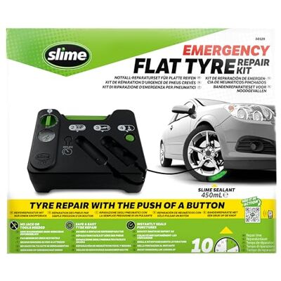Slime 50129 Flat Tyre Repair Kit, Notfall-Reifenreparatur bei Pannen, inkl. 450mL Dichtmittel und Kompressor, Reparatur auf Knopfdruck, für PKWs und andere Straßenfahrzeuge, Reparatur in 10 Minuten Slime 50129 Flat Tyre Repair Kit, Notfall-Reifenreparatur bei Pannen, inkl. 450mL Dichtmittel und Kompressor, Reparatur auf Knopfdruck, für PKWs und andere Straßenfahrzeuge, Reparatur in 10 Minuten