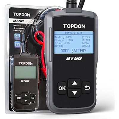 TOPDON Autobatterie Tester BT50, 12V Batterietester kfz 100-2000CCA Digitaler Autobatterieanalysator Ladekurbelsystemtester für Auto Motorrad SUV LKW Boot TOPDON Autobatterie Tester BT50, 12V Batterietester kfz 100-2000CCA Digitaler Autobatterieanalysator Ladekurbelsystemtester für Auto Motorrad SUV LKW Boot