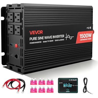 VEVOR 1500-W-Wechselrichter, 12 V DC auf 230 V AC, Reiner Sinus-Wechselrichter, mit Fernbedienung, USB- & Typ-C-Anschlüsse, 2 AC-Steckdosen, Schnellladung für RV, LKW, Outdoor-Camping VEVOR 1500-W-Wechselrichter, 12 V DC auf 230 V AC, Reiner Sinus-Wechselrichter, mit Fernbedienung, USB- & Typ-C-Anschlüsse, 2 AC-Steckdosen, Schnellladung für RV, LKW, Outdoor-Camping