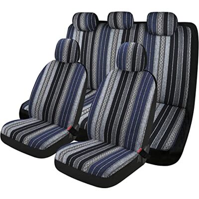 PONYJOYUP Baja Satteldecke, Autositzbezüge, 9-teilig, komplettes Set, atmungsaktiv und waschbar, gestreift, gewebt, Automobil-Fahrzeugsitzbezug, Universal-Sitzbezug für Limousine, SUV, LKW, PONYJOYUP Baja Satteldecke, Autositzbezüge, 9-teilig, komplettes Set, atmungsaktiv und waschbar, gestreift, gewebt, Automobil-Fahrzeugsitzbezug, Universal-Sitzbezug für Limousine, SUV, LKW,