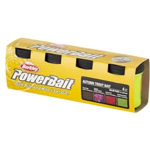 Berkley PowerBait Trout Dough Season Pack, 4 Farben und Geschmacksrichtungen für das ganzjährige Forellenfischen, mit Duftstoffen versetzter, formbarer Köder, alle Könnensstufen, Herbstpackung Berkley PowerBait Trout Dough Season Pack, 4 Farben und Geschmacksrichtungen für das ganzjährige Forellenfischen, mit Duftstoffen versetzter, formbarer Köder, alle Könnensstufen, Herbstpackung