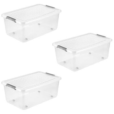 keeeper leo 3x Aufbewahrungsbox mit Deckel und Rollen, 37 L, 59 x 38 x 24 cm, Clipbox, Transparent keeeper leo 3x Aufbewahrungsbox mit Deckel und Rollen, 37 L, 59 x 38 x 24 cm, Clipbox, Transparent