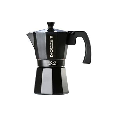 WECOOK! Bella Espressokocher Schwarz aus Aluminium, Moka Kaffeekocher, 1 Tasse (50 ml), Silikondichtung & Sicherheitsventil, Geeignet für Gas, Elektro und Glaskeramik – Nicht für Induktion WECOOK! Bella Espressokocher Schwarz aus Aluminium, Moka Kaffeekocher, 1 Tasse (50 ml), Silikondichtung & Sicherheitsventil, Geeignet für Gas, Elektro und Glaskeramik – Nicht für Induktion