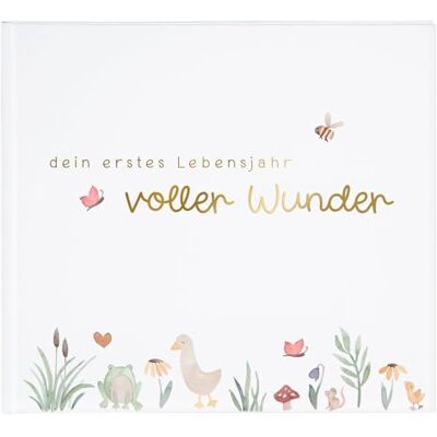goldbuch 513 Babytagebuch Voller Wunder Wiese Weiß, Erinnerungsalbum mit 100 illustrierten Seiten, Einband mit Goldprägung und einem Wiesen-Motiv, Erinnerungsalbum, Babyalbum ca. 24,5 x 22,5 x 3,5 cm goldbuch 513 Babytagebuch Voller Wunder Wiese Weiß, Erinnerungsalbum mit 100 illustrierten Seiten, Einband mit Goldprägung und einem Wiesen-Motiv, Erinnerungsalbum, Babyalbum ca. 24,5 x 22,5 x 3,5 cm