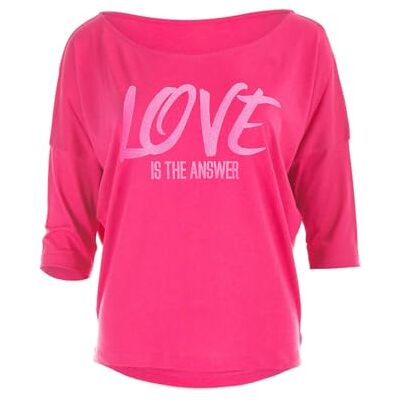 WINSHAPE Damen Ultra Leichtes Modal-3/4-arm Mcs001 Mit Neon Pinkem Glitzer-Aufdruck „Love The Answer” T-Shirt, Deep-pink, M EU WINSHAPE Damen Ultra Leichtes Modal-3/4-arm Mcs001 Mit Neon Pinkem Glitzer-Aufdruck „Love The Answer” T-Shirt, Deep-pink, M EU