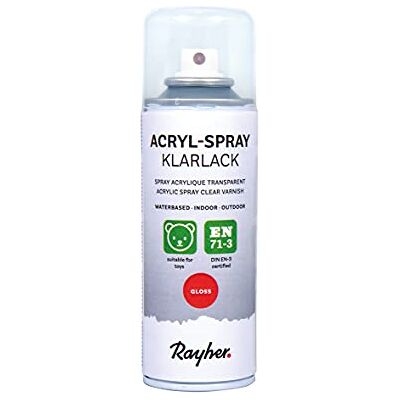 Rayher Acryl Spray Klarlack, glänzend, Transparent, für innen und außen, hohe Deckkraft, speichelecht, umweltbewusst spraylackieren, Sprühdose, 200 ml (1er Pack), 17.5 Rayher Acryl Spray Klarlack, glänzend, Transparent, für innen und außen, hohe Deckkraft, speichelecht, umweltbewusst spraylackieren, Sprühdose, 200 ml (1er Pack), 17.5