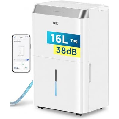 DREO Luftentfeuchter elektrisch, App & WLAN, 16L/24h, Raumentfeuchter leise 38dB, 30m², Entfeuchter energiesparend, 3 Modi, 3,4L Tank, Wäschetrockner & 24h Timer, für Schlafzimmer & Bad & Keller DREO Luftentfeuchter elektrisch, App & WLAN, 16L/24h, Raumentfeuchter leise 38dB, 30m², Entfeuchter energiesparend, 3 Modi, 3,4L Tank, Wäschetrockner & 24h Timer, für Schlafzimmer & Bad & Keller