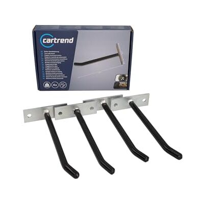 cartrend Reifen-Wandhalterung zum Aufbewahren von Reifen, Felgen und Rädern, hohe Tragkraft, mit Zubehör, Haken mit PVC-Ummantelung, Silber, 4 Stück cartrend Reifen-Wandhalterung zum Aufbewahren von Reifen, Felgen und Rädern, hohe Tragkraft, mit Zubehör, Haken mit PVC-Ummantelung, Silber, 4 Stück