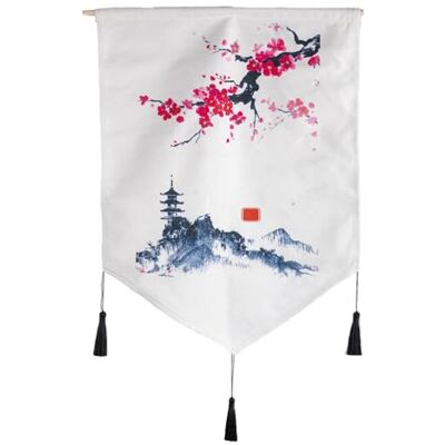 lachineuse – Wandteppich mit japanischer Pagode – japanische Zen-Dekoration zum Aufhängen – 56 x 44 cm – Wandpaneel mit traditioneller japanischer Malerei – Farben Weiß und Blau lachineuse – Wandteppich mit japanischer Pagode – japanische Zen-Dekoration zum Aufhängen – 56 x 44 cm – Wandpaneel mit traditioneller japanischer Malerei – Farben Weiß und Blau