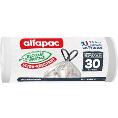 Alfapac 20 Müllbeutel, 30 l, mit Schiebeverschluss, Sortierung von recycelbaren Verpackungen, transparent, hergestellt in Frankreich, Bi-Material recycelt & pflanzlich Alfapac 20 Müllbeutel, 30 l, mit Schiebeverschluss, Sortierung von recycelbaren Verpackungen, transparent, hergestellt in Frankreich, Bi-Material recycelt & pflanzlich