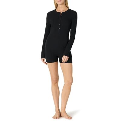 Amazon Essentials Langärmeliger Lounge-Strampler für Damen, gemütlich, Baumwollmischgewebe, Schwarz, Größe M Amazon Essentials Langärmeliger Lounge-Strampler für Damen, gemütlich, Baumwollmischgewebe, Schwarz, Größe M