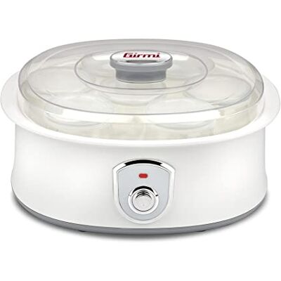Girmi YG03 Joghurtbereiter, Betriebstemperatur 42–50 °C, 7 Glasbehälter à 180 ml, Transparenter Deckel, Weiß Girmi YG03 Joghurtbereiter, Betriebstemperatur 42–50 °C, 7 Glasbehälter à 180 ml, Transparenter Deckel, Weiß