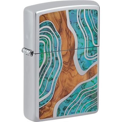 Zippo Sturmfeuerzeug Wood and Shell Look, High Polish Chrome, Fusion Nachfüllbar Wiederverwendbar Windfestes Design Geschenkbox Made in USA Zippo Sturmfeuerzeug Wood and Shell Look, High Polish Chrome, Fusion Nachfüllbar Wiederverwendbar Windfestes Design Geschenkbox Made in USA
