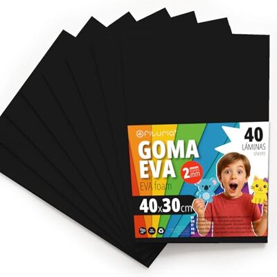 OFITURIA Moosgummi für Bastelarbeiten und Schulprojekte, Farbiges Schaumstoff ideal für DIY, Dekoration, Scrapbooking und kreative Projekte 40x30cm (Schwarz, 40 Stk) OFITURIA Moosgummi für Bastelarbeiten und Schulprojekte, Farbiges Schaumstoff ideal für DIY, Dekoration, Scrapbooking und kreative Projekte 40x30cm (Schwarz, 40 Stk)
