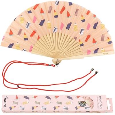 FISURA Origineller Handfächer mit Eiscreme-Aufdruck. Moderner Fächer aus Holz. Fächer für Kinder. Rosa Fächer. Maße: 42,5 x 23 cm. Materialien: Holz und Textil. FISURA Origineller Handfächer mit Eiscreme-Aufdruck. Moderner Fächer aus Holz. Fächer für Kinder. Rosa Fächer. Maße: 42,5 x 23 cm. Materialien: Holz und Textil.