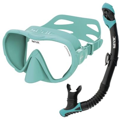 SEAC Set Bis X-Frame Dry -Schnorchelset für Erwachsene mit Frameless-Maske mit Einscheibenglas aus gehärtetem Glas und Dry-Top-Schnorchel SEAC Set Bis X-Frame Dry -Schnorchelset für Erwachsene mit Frameless-Maske mit Einscheibenglas aus gehärtetem Glas und Dry-Top-Schnorchel
