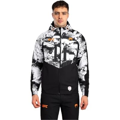 Venum UFC Zenith Herren Schwarz/Weiß/Orange Authentic Fight Week Kapuzenshirt mit Reißverschluss XXL Venum UFC Zenith Herren Schwarz/Weiß/Orange Authentic Fight Week Kapuzenshirt mit Reißverschluss XXL