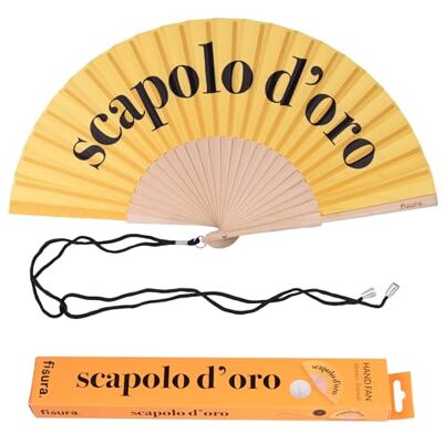 FISURA – Holzfächer mit der Aufschrift "Scapolo d’oro“. Elegantes Accessoire für Hochzeiten, tragbarer Handventilator mit stilvollem Design und Aufhänger. Maße: 42,5 x 23 cm FISURA – Holzfächer mit der Aufschrift "Scapolo d’oro“. Elegantes Accessoire für Hochzeiten, tragbarer Handventilator mit stilvollem Design und Aufhänger. Maße: 42,5 x 23 cm