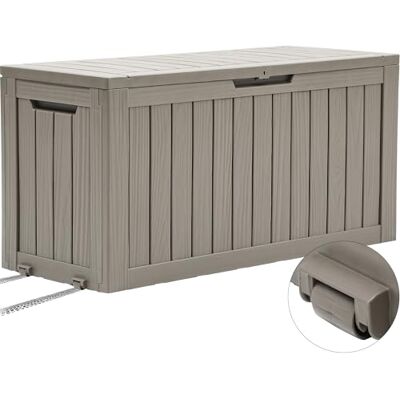 YITAHOME Outdoor-Aufbewahrungsbox mit Rollen, 270L Kunststoff-Gartenbox, Wetterfeste Aufbewahrungskiste für Kissen, Werkzeug & Poolzubehör, Abschließbar, Holzoptik, 114,7 x 46,5 x 57,6 cm, Hellbraun YITAHOME Outdoor-Aufbewahrungsbox mit Rollen, 270L Kunststoff-Gartenbox, Wetterfeste Aufbewahrungskiste für Kissen, Werkzeug & Poolzubehör, Abschließbar, Holzoptik, 114,7 x 46,5 x 57,6 cm, Hellbraun
