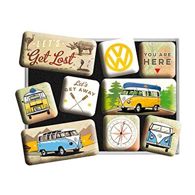 ART Retro Kühlschrank-Magnete, 9 Stück, VW Bulli – Let's Get Lost – Volkswagen Bus Geschenk-Idee, Original Lizenzprodukt (OLP), Magnetset für Magnettafel, Vintage Design ART Retro Kühlschrank-Magnete, 9 Stück, VW Bulli – Let's Get Lost – Volkswagen Bus Geschenk-Idee, Original Lizenzprodukt (OLP), Magnetset für Magnettafel, Vintage Design