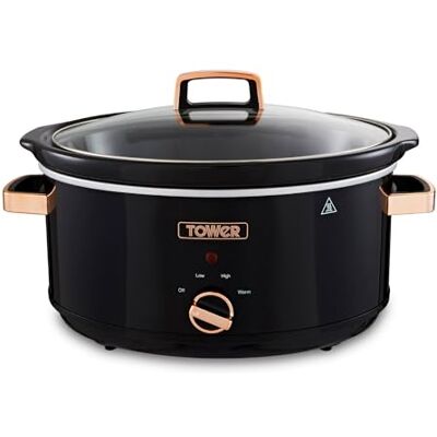 TOWER T16019RG Infinity Schongarer mit 3 Wärmestufen & Warmhaltefunktion, 6, 5L, 270 W, Schwarz und Roségold TOWER T16019RG Infinity Schongarer mit 3 Wärmestufen & Warmhaltefunktion, 6, 5L, 270 W, Schwarz und Roségold
