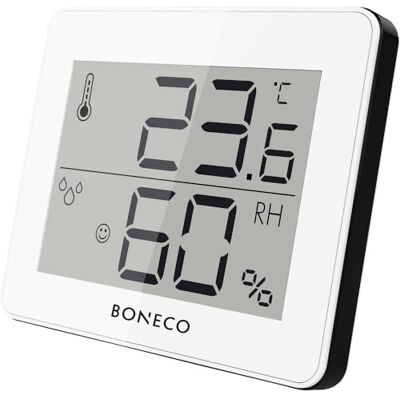 BONECO Thermo-Hygrometer X200 – digitale Anzeige der Raumtemperatur und relativen Luftfeuchtigkeit – 0 bis 50 ˚C, weiß BONECO Thermo-Hygrometer X200 – digitale Anzeige der Raumtemperatur und relativen Luftfeuchtigkeit – 0 bis 50 ˚C, weiß