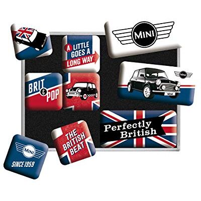 ART Retro Kühlschrank-Magnete, 9 Stück, Mini – Union Jack – Geschenk-Idee für Mini Cooper Fans, Original Lizenzprodukt (OLP), Magnetset für Magnettafel, Vintage Design ART Retro Kühlschrank-Magnete, 9 Stück, Mini – Union Jack – Geschenk-Idee für Mini Cooper Fans, Original Lizenzprodukt (OLP), Magnetset für Magnettafel, Vintage Design