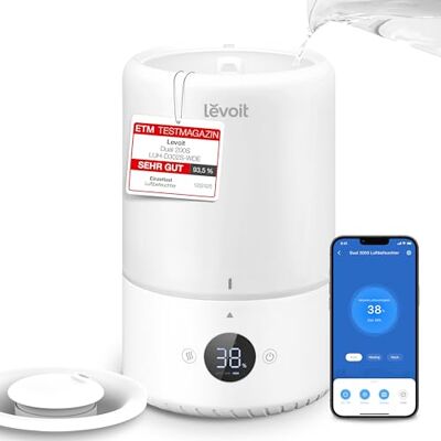 Levoit Smart Luftbefeuchter Schlafzimmer, 20dB leise, Top-Fill Humidifier für Baby, Luftfeuchtigkeit Sensor, Raumbefeuchter mit 360°Drehdüse für Kinderzimmer, Pflanzen, 3 L, Cremeweiß Levoit Smart Luftbefeuchter Schlafzimmer, 20dB leise, Top-Fill Humidifier für Baby, Luftfeuchtigkeit Sensor, Raumbefeuchter mit 360°Drehdüse für Kinderzimmer, Pflanzen, 3 L, Cremeweiß