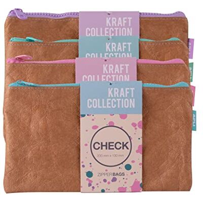 APLI 19156 Blickdichte Tasche mit Reißverschluss, Textur, Kraftpapier, Größe Check, 230 x 130 mm, zufällige Farbe APLI 19156 Blickdichte Tasche mit Reißverschluss, Textur, Kraftpapier, Größe Check, 230 x 130 mm, zufällige Farbe