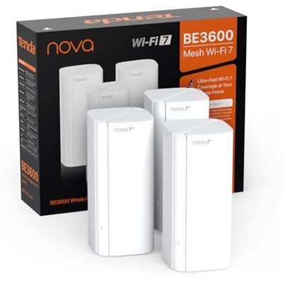 Tenda Nova ME3 Pro Wi-Fi 7 Mesh System (BE3600 Dualband 2882Mbit/s 5GHz, 688Mbit/s 2,4GHz) 3X Gigabit-Ports pro Einheit, VPN, NFC, 4K-QAM, WPA3, empfohlen für Häuser mit 3-4 Schlafzimmern, 3er-Pack Tenda Nova ME3 Pro Wi-Fi 7 Mesh System (BE3600 Dualband 2882Mbit/s 5GHz, 688Mbit/s 2,4GHz) 3X Gigabit-Ports pro Einheit, VPN, NFC, 4K-QAM, WPA3, empfohlen für Häuser mit 3-4 Schlafzimmern, 3er-Pack