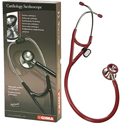 GIMA Classic Cardiology Stethoskop mit Edelstahlkopf, kegelförmige Glocke für tiefe Frequenzen, hochempfindliche Membran zur Verstärkung von Klängen, Lira Bordeaux, 32551 GIMA Classic Cardiology Stethoskop mit Edelstahlkopf, kegelförmige Glocke für tiefe Frequenzen, hochempfindliche Membran zur Verstärkung von Klängen, Lira Bordeaux, 32551