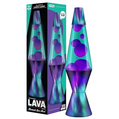 Lava ® Lampe Aurora Borealis 2047, lila wachs, blaugrüne flüssigkeit, dekorativer sockel und deckel, original 14,5 zoll bewegungslampe der marke ® Lava ® Lampe Aurora Borealis 2047, lila wachs, blaugrüne flüssigkeit, dekorativer sockel und deckel, original 14,5 zoll bewegungslampe der marke ®