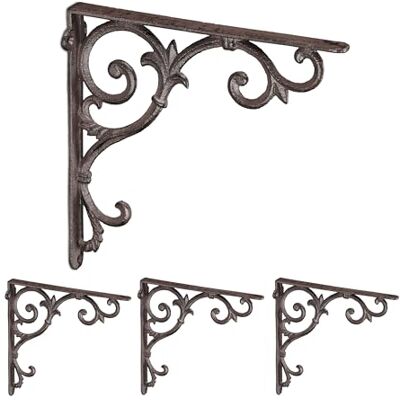 Relaxdays Regalwinkel, 4er Set, Gusseisen, antike Regalträger, Winkel Regalbretter, HxBxT: 24,5 x 4 x 24,5 cm, braun Relaxdays Regalwinkel, 4er Set, Gusseisen, antike Regalträger, Winkel Regalbretter, HxBxT: 24,5 x 4 x 24,5 cm, braun
