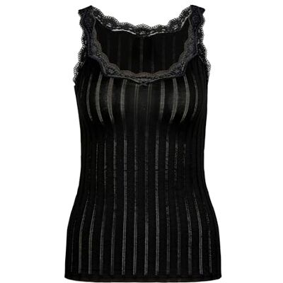 CALIDA Etude Toujours Tank Top Damen, mit Swiss+Cotton-Gütesiegel, edle Nadelstreifen-Optik, mit Spitze schwarz 48-50 CALIDA Etude Toujours Tank Top Damen, mit Swiss+Cotton-Gütesiegel, edle Nadelstreifen-Optik, mit Spitze schwarz 48-50