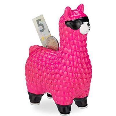 Relaxdays Lama Spardose, mit Sonnenbrille, Geschenkidee & Deko, Alpaka Sparbüchse aus Keramik, HBT 15,5 x 11 x 6cm, pink Relaxdays Lama Spardose, mit Sonnenbrille, Geschenkidee & Deko, Alpaka Sparbüchse aus Keramik, HBT 15,5 x 11 x 6cm, pink