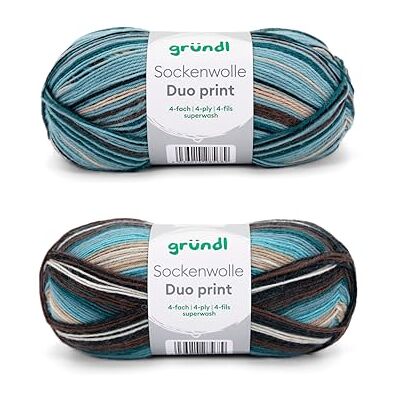 120 Gründl Wolle Sockenwolle Duo Strickgarn für 2 Paar Socken Strapazierfähig und hautfreundlich 75% Schurwolle, 25% Polyamid 2 Knäuel 100 g / 420 m Nadelstärke 2,5-3 türkis-blau 120 Gründl Wolle Sockenwolle Duo Strickgarn für 2 Paar Socken Strapazierfähig und hautfreundlich 75% Schurwolle, 25% Polyamid 2 Knäuel 100 g / 420 m Nadelstärke 2,5-3 türkis-blau