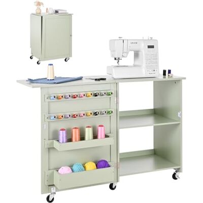 VEVOR klappbarer Nähtisch Nähmaschinentisch mit kompaktem Design & Ablagefächern & Holzklammern & magnetischem Türschloss, Mehrzwecktisch für Modestudio Kunststudio Zuhause, Hellgrün VEVOR klappbarer Nähtisch Nähmaschinentisch mit kompaktem Design & Ablagefächern & Holzklammern & magnetischem Türschloss, Mehrzwecktisch für Modestudio Kunststudio Zuhause, Hellgrün