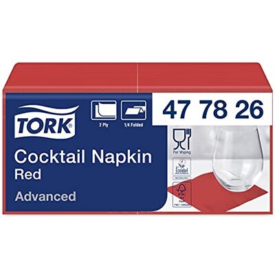 Tork 477826 Cocktailservietten Rot / Cocktail Serviette in Advanced Qualität 1/4 Falz / 12 x 200 (2400) Servietten / 23,8 x 24 cm (B x L) Tork 477826 Cocktailservietten Rot / Cocktail Serviette in Advanced Qualität 1/4 Falz / 12 x 200 (2400) Servietten / 23,8 x 24 cm (B x L)