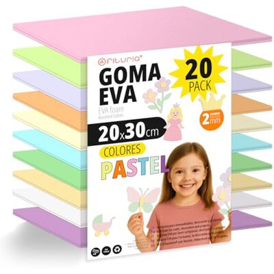 OFITURIA Set mit 20 Moosgummiplatten in Pastellfarben, Größe 20 x 30 cm, 10 sortierte Farben, für Schule oder Beruf, EVA-Schaum (Pastellsortiment) OFITURIA Set mit 20 Moosgummiplatten in Pastellfarben, Größe 20 x 30 cm, 10 sortierte Farben, für Schule oder Beruf, EVA-Schaum (Pastellsortiment)