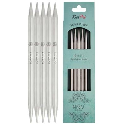 KnitPro Achtsame Doppelspitznadeln – Doppelstricknadeln 20 cm x 10 mm, 5er-Pack, Silver KnitPro Achtsame Doppelspitznadeln – Doppelstricknadeln 20 cm x 10 mm, 5er-Pack, Silver