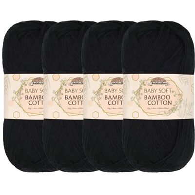 BambooMN JubileeYarn Baby-Baumwollgarn, weich, 50 g/Knäuel, Mitternachtsschwarz, 4 Knäuel BambooMN JubileeYarn Baby-Baumwollgarn, weich, 50 g/Knäuel, Mitternachtsschwarz, 4 Knäuel