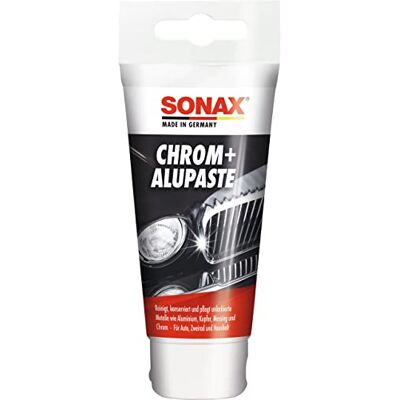 SONAX Chrom+AluPaste (75 ml) poliermittelhaltige Pflegepaste zur Beseitigung von Korrosion, angelaufenen und blinden Stellen Art-Nr. 03080000 SONAX Chrom+AluPaste (75 ml) poliermittelhaltige Pflegepaste zur Beseitigung von Korrosion, angelaufenen und blinden Stellen Art-Nr. 03080000