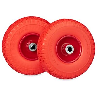 Relaxdays Schubkarrenrad 3.00-4, 2er Set, PU Vollgummi, Stahlfelge, pannensicheres Sackkarrenrad, 100 kg, rot/orange Relaxdays Schubkarrenrad 3.00-4, 2er Set, PU Vollgummi, Stahlfelge, pannensicheres Sackkarrenrad, 100 kg, rot/orange