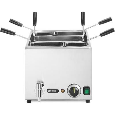 HENDI Nudelkocher, mit 5 Körbe, Ablasshahn, für Nudeln, Knödel und Gemüse, Temperaturbereich: 45°C bis 110°C, Pastakocher, Knödelkocher, 25L, 230V/3500W, 601x326x(H)279mm, Edelstahl HENDI Nudelkocher, mit 5 Körbe, Ablasshahn, für Nudeln, Knödel und Gemüse, Temperaturbereich: 45°C bis 110°C, Pastakocher, Knödelkocher, 25L, 230V/3500W, 601x326x(H)279mm, Edelstahl