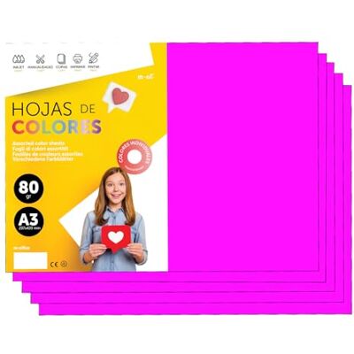 m-office Buntes Papier A3 80g für Drucker & Basteln, Farbige Blätter für Kinder, Kreativprojekte, Karten & Schule (50 Blatt, Rosa Neon) m-office Buntes Papier A3 80g für Drucker & Basteln, Farbige Blätter für Kinder, Kreativprojekte, Karten & Schule (50 Blatt, Rosa Neon)