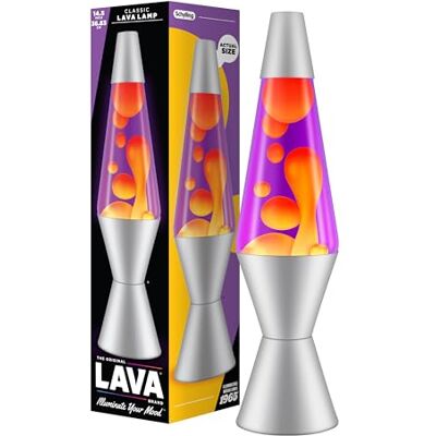 Lava ® Lampe 2125, gelbes Wachs, lila Flüssigkeit, silberner Sockel und Deckel, Original 14,5 Zoll Bewegungslampe der Marke ® Lava ® Lampe 2125, gelbes Wachs, lila Flüssigkeit, silberner Sockel und Deckel, Original 14,5 Zoll Bewegungslampe der Marke ®